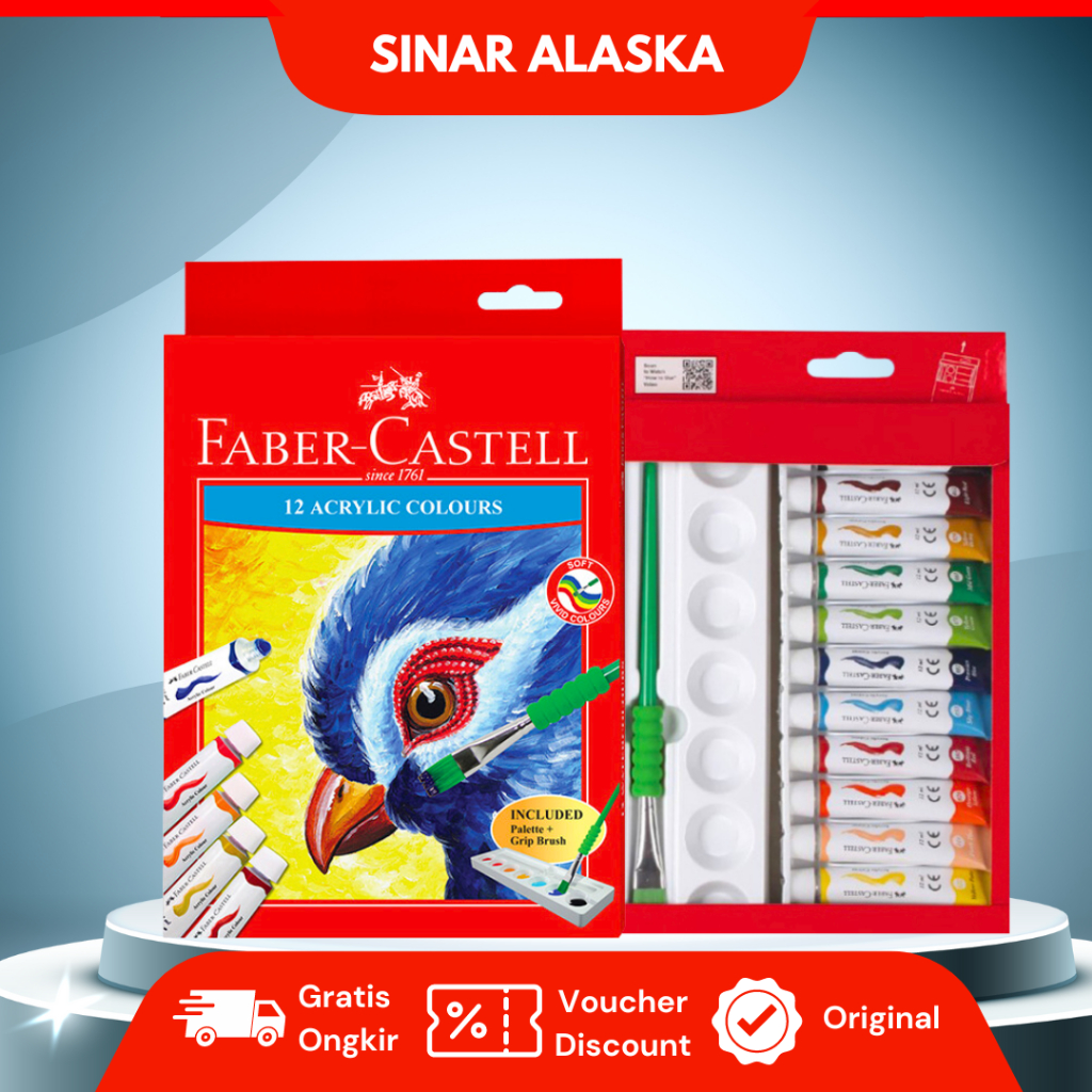 

Acrylic Colours Set/ Cat Akrilik Faber Castell 12 Warna + BONUS Palet