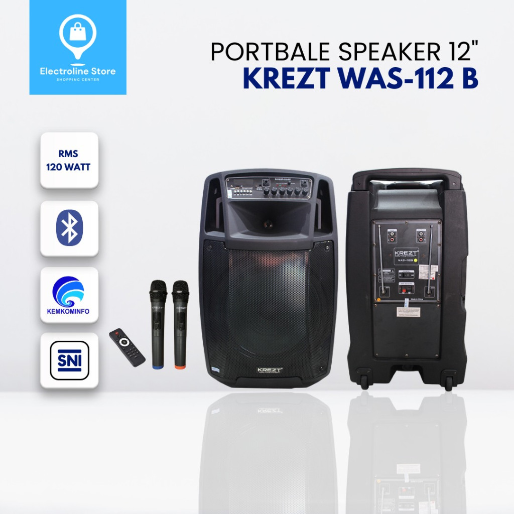 Portable Speaker 12" KREZT WAS-112B Portable Speaker Bluetooth 12 Inch