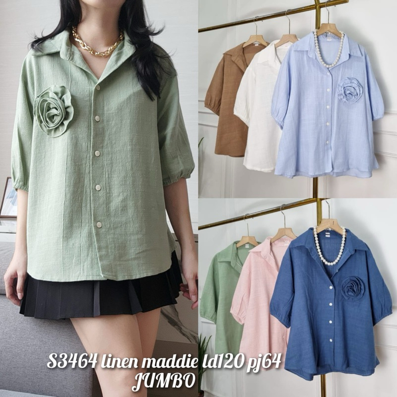 blouse / blus / atasan wanita LD120 motif bunga jumbo bahan linen maddie s3464