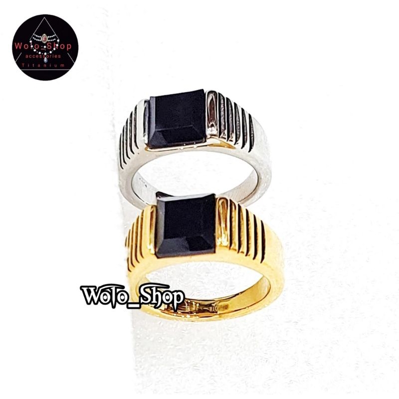 Cincin Pria Black Onyx Bahan Titanium Super Keren