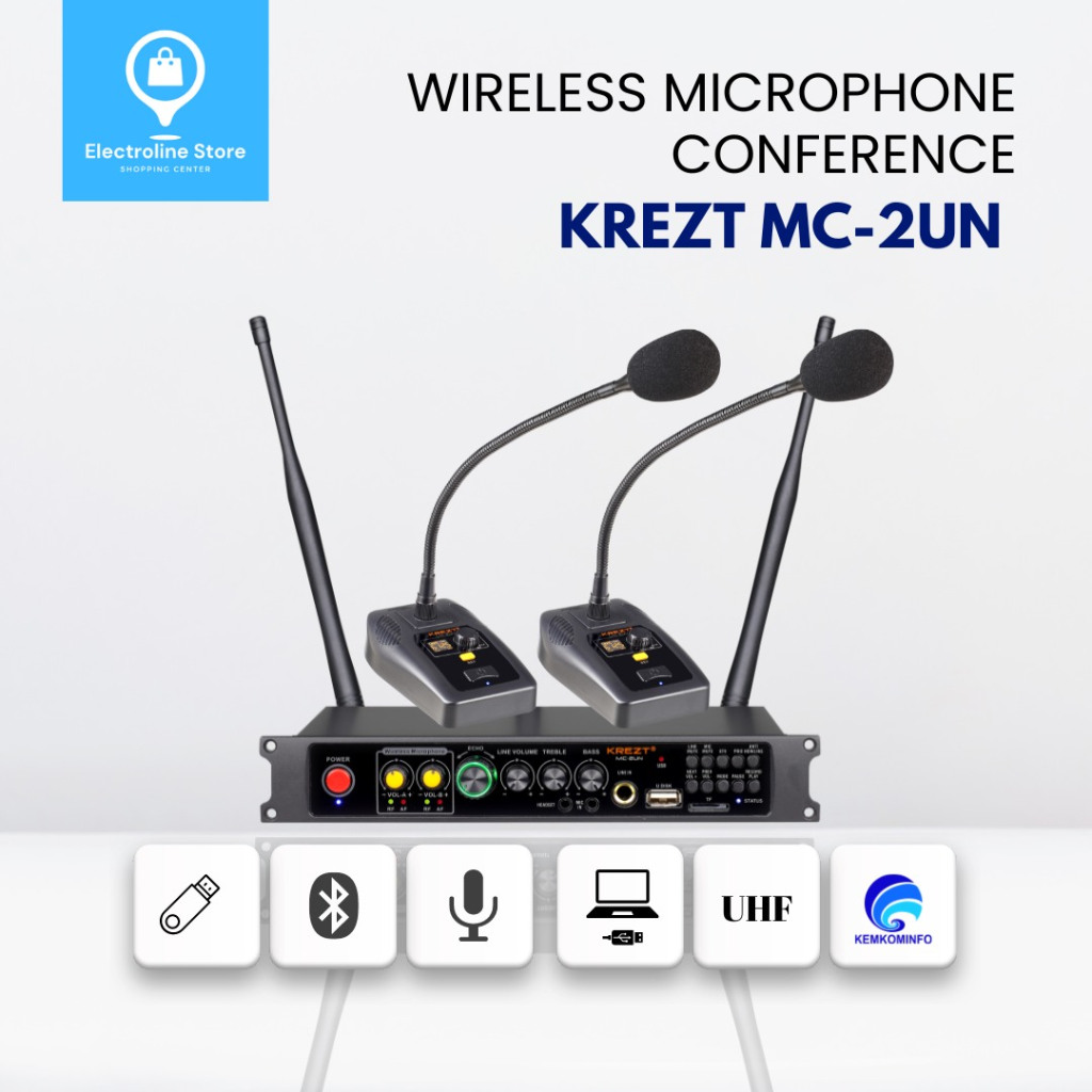 Microphone Conference Wireless KREZT MC-2UN Mik Meja Wireless 2 Mic Frekeunsi UHF  With USB OTG