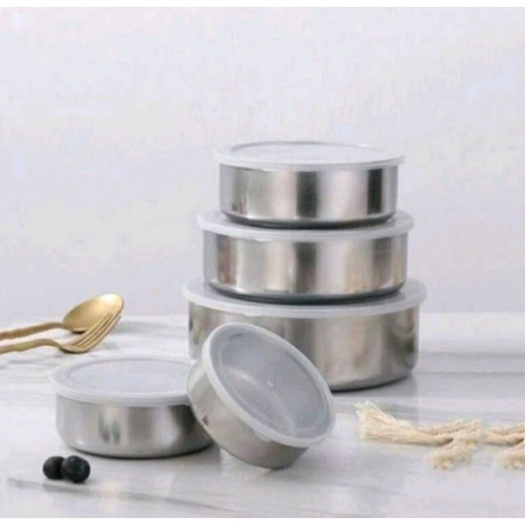 Rantang Stainless Susun 5 Dengan Penutup Food Container Mangkok Toples Susun Stainless