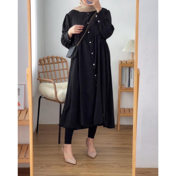 Jual LONG TUNIK FAHIRA POLOS KEKINIAN RAYON PREMIUM - Hitam Diskon
