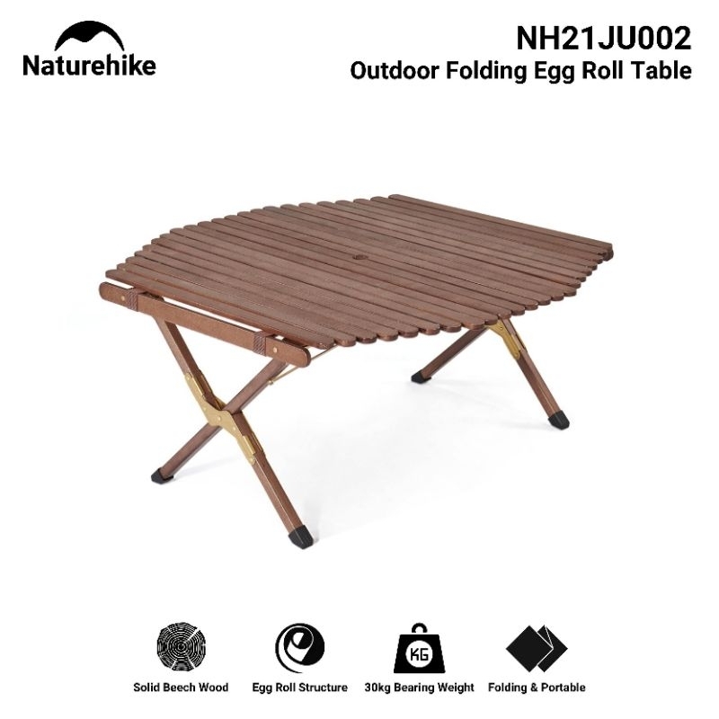 MEJA LIPAT KAYU EGG ROLL NATUREHIKE NH21JU002 FOLDING PORTABLE SOLID WOOD EGG ROLL TABLE OUTDOOR CAM