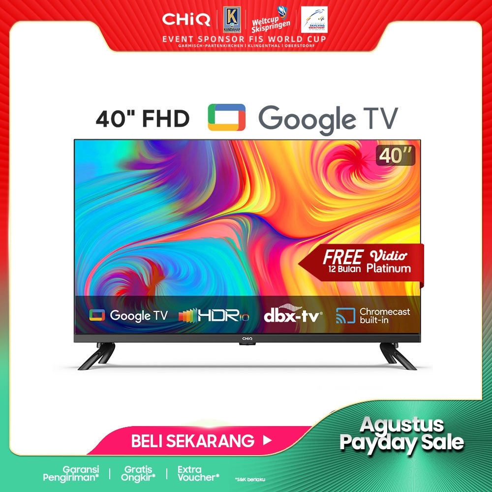 TV CHIQ 40 INCH SMART DIGITAL TV FULL HD HDR10+DBX DOLBY AUDIO GOOGLE ASSISTANT NETFLIX YOUTUBE L40G