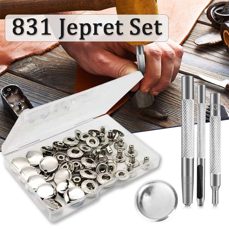 52pcs Kancing Jepret Besi Kancing Jepret Cetet+ 4pcs Alat Pemasang Kancing ​Cepret Utk Tas Dompet