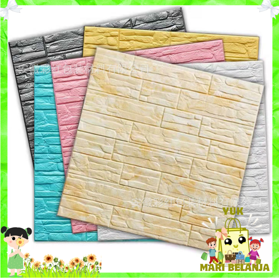 YMB Wallpaper Dinding Foam 3D Motif Batu Bata Corak Ukuran 76 x 70 CM Waterproof Brick Sticker Wallp