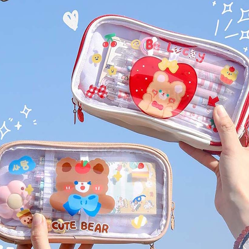 

Tempat Pensil Lucu Anak Transparan Kotak Pencil Dompet Besar Karakter Motif Pouch Stationary Resleting Serbaguna