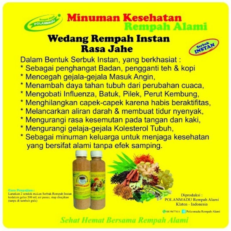 

Minuman Kesehatan Wedang Rempah Rasa Jahe Polanmadu