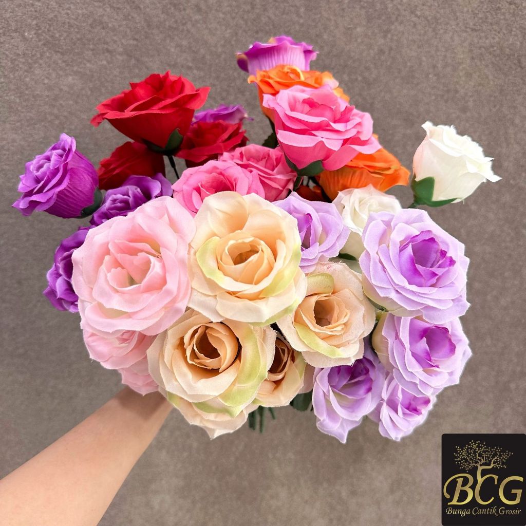 Bunga Mawar Rose Oval Premium Cabang 5 (Lusinan) Bunga Dekorasi Artificial