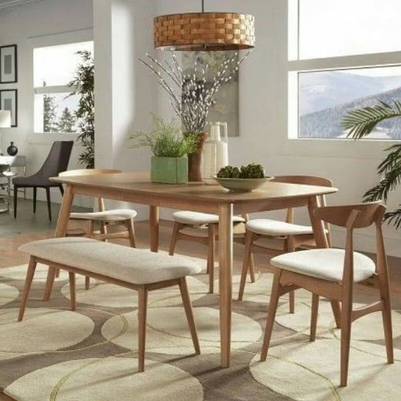 1 set meja makan 1 meja 1 kursi panjang 4 kursi singgel bahan kayu jati tua