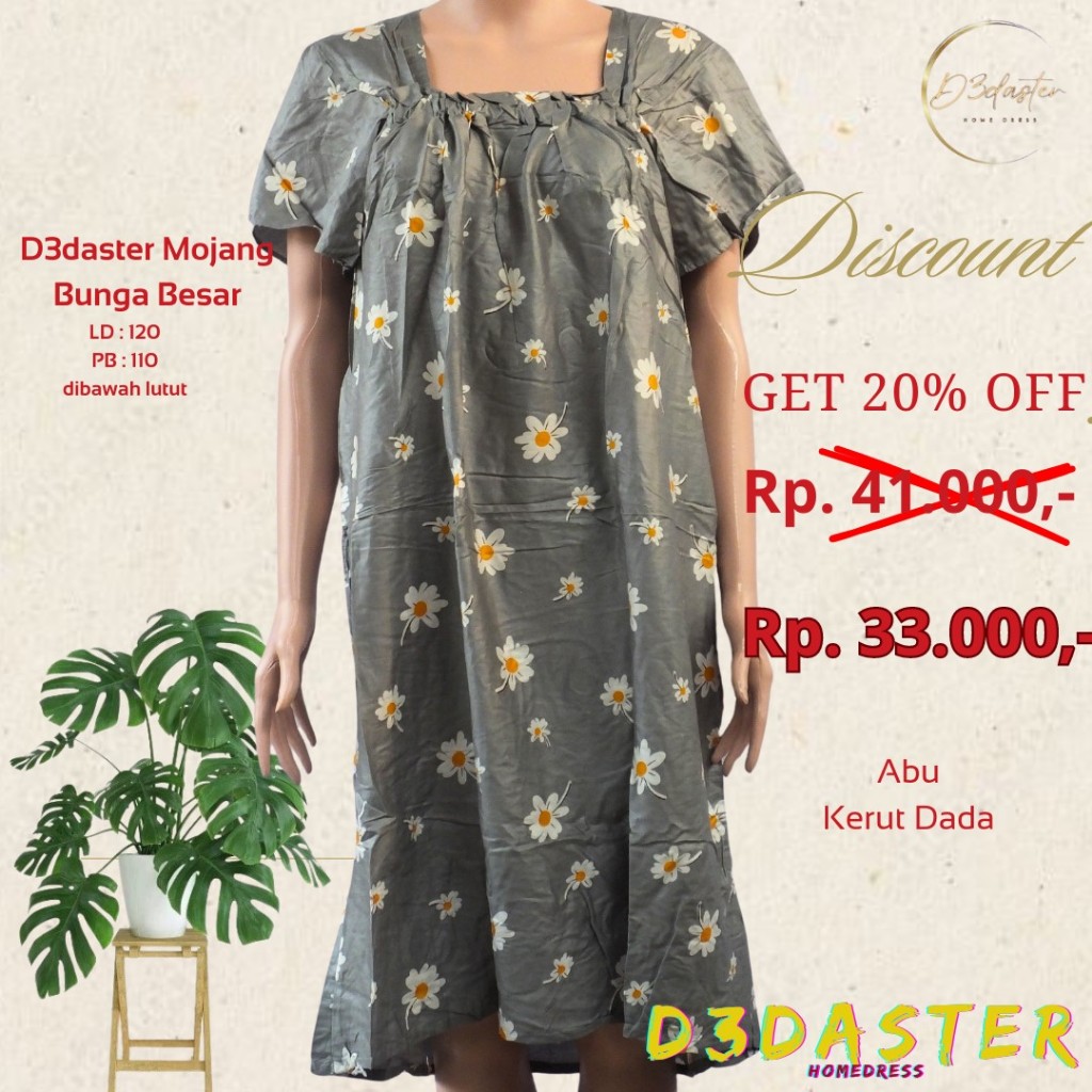 D3daster Daster Mojang motif bunga besar Terbaru  Kekinian Motif Bunga kerut dada dibawah lutut