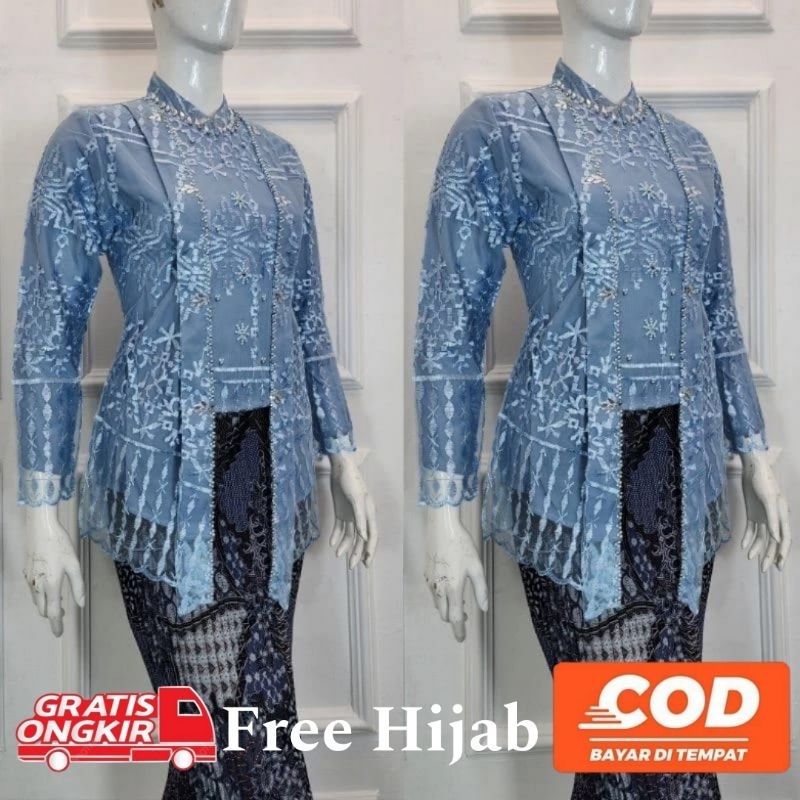 Set Kebaya Kutu Baru Hijab Tille Payet Modern Wanita Kebaya Lamaran Wisuda Perpisahan Acara Resmi Ke