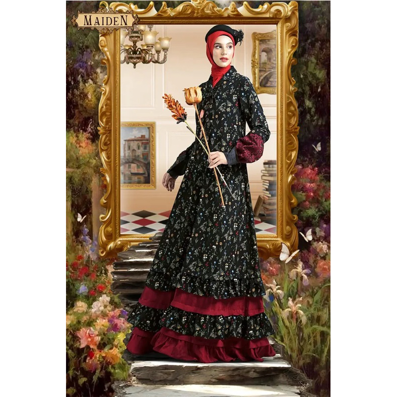 TUNEECA ABAYA ROSE PALETTE T-0824004 TUNEECA MAIDEN /ABAYA HITAM FLORAL MEWAH PREMIUM KEKINIAN