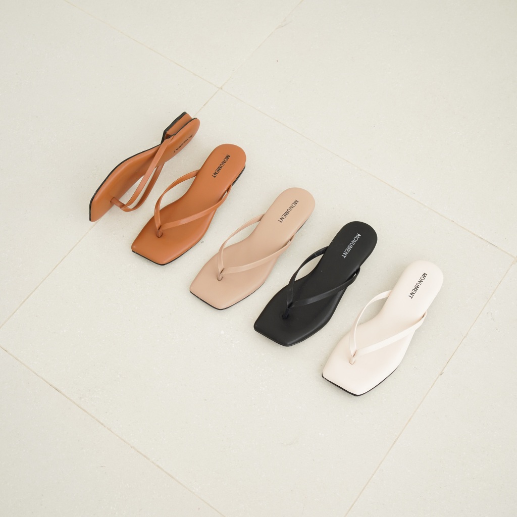 Sandal Hak Wanita 2 cm Tali Jepit Polos Kekinian Bantalan Injakan Empuk Monument Bri-01 Size 37-40