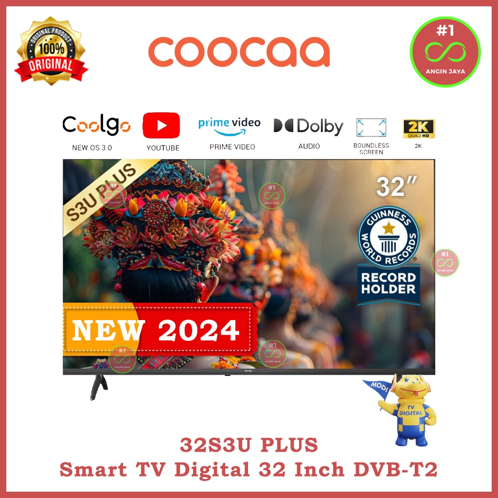 COOCAA 32S3U Smart LED TV 32 Inch HD Digital DVB Bezel Less Dolby WiFi