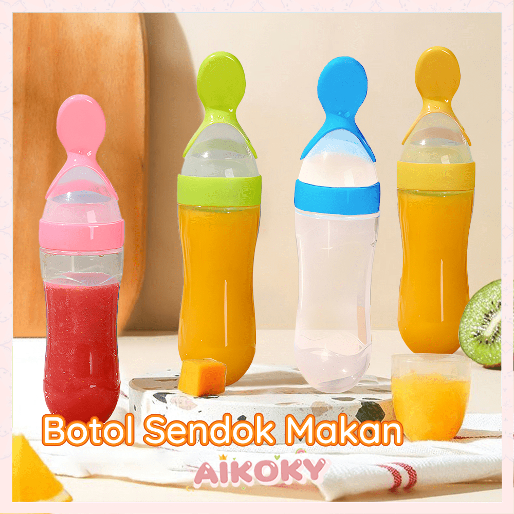 AIKOKY Sendok makan bayi botol dot bahan silikon baby fruit and food feeder