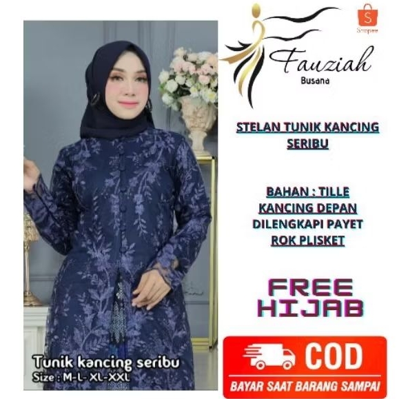 COD/STELAN KEBAYA KANCING SERIBU/TUNIK KANCING SERIBU/STELAN TUNIK TERBARU/COCOK UNTUK WISUDA/SERAGA