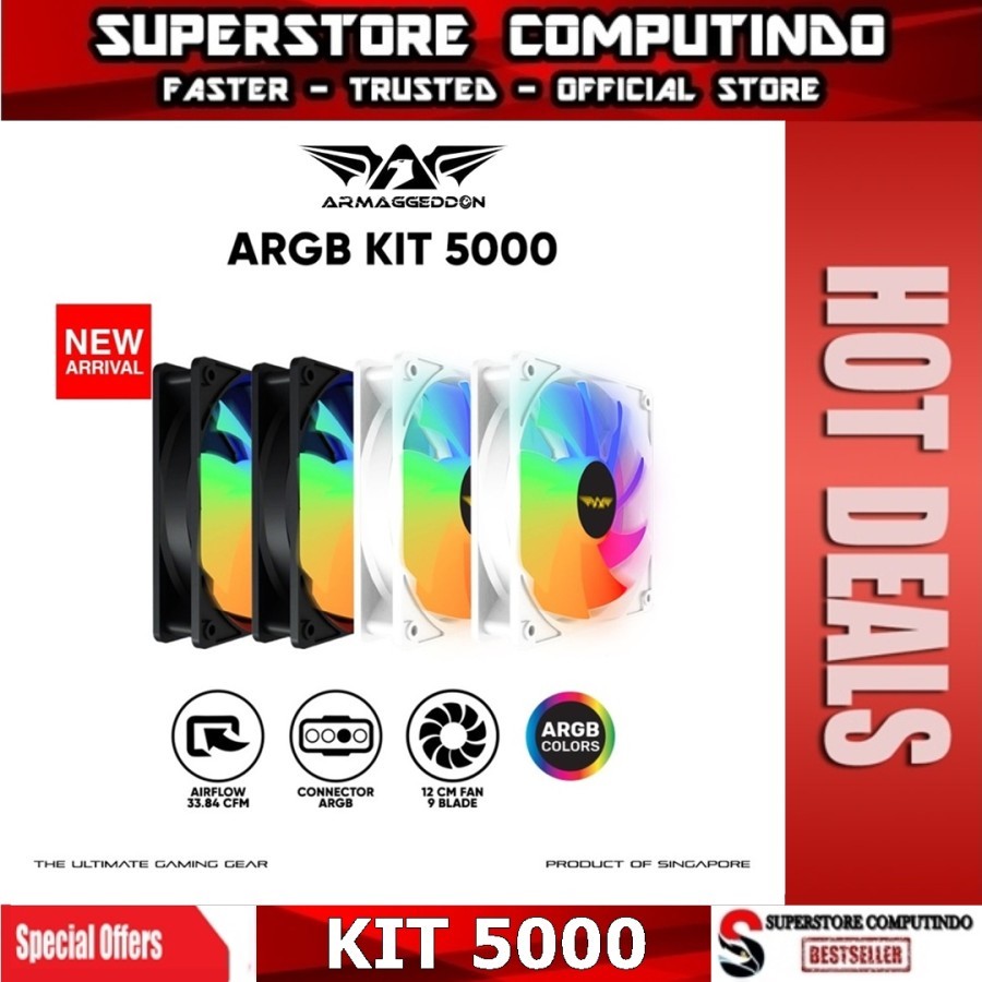 Fan Casing Armaggeddon ARGB KIT 5000 RGB PC Cooling Fan with 9 Blade | Isi 4x Fan