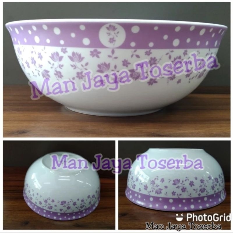Mangkok keramik polkadot motif bunga ungu mangkok saji kopin porcelain