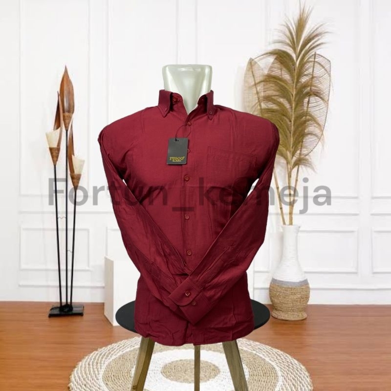 kemeja merah marun-kemeja polos lengan panjang-kemeja pria merah marun-kemeja pria