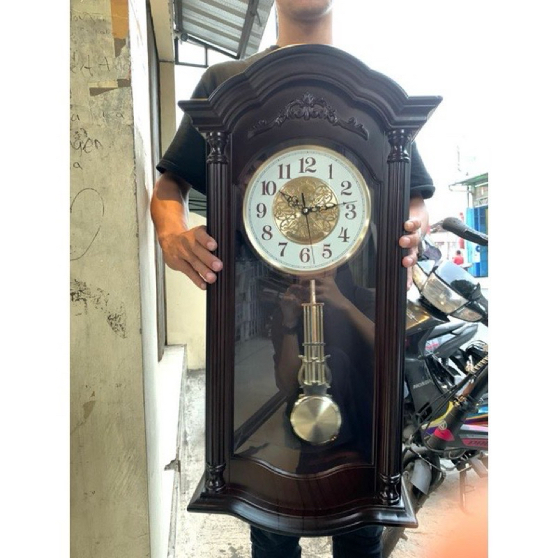 JAM DINDING BANDUL MELODY BELL MOTIF KAYU BESAR TINGGI 72 cm