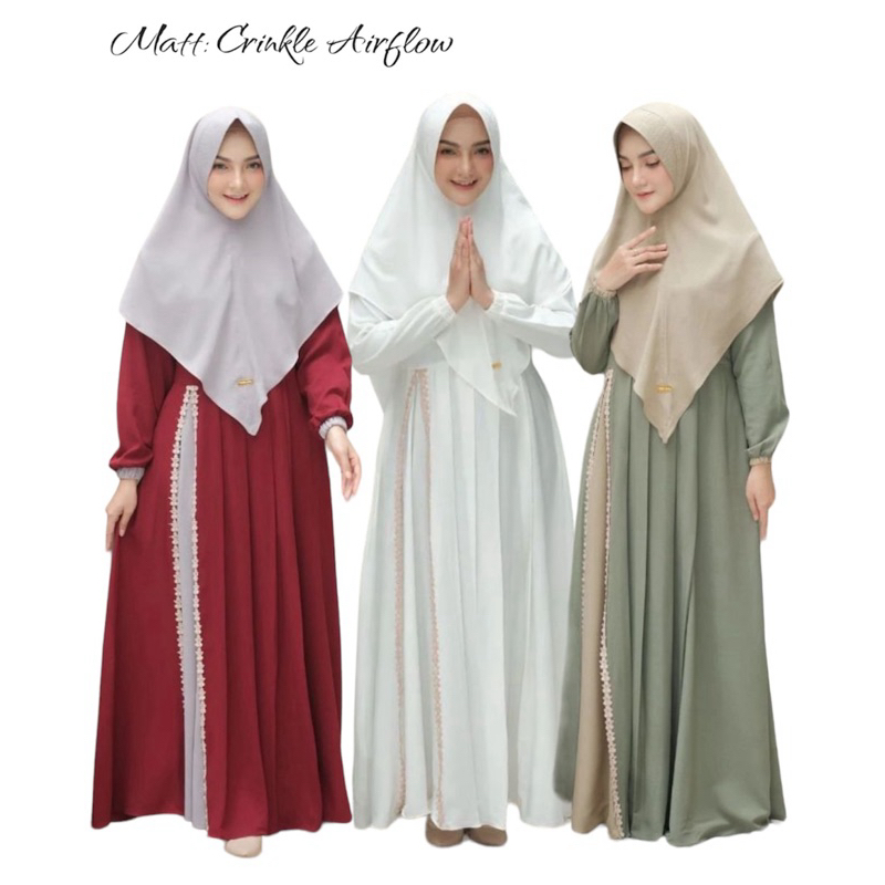 ( HARGA GROSIR ) NASHWA GAMIS SYARI SET KHIMAR JUMBO BAHAN CRINKLE AIRFLOW PREMIUM SIZE M L XL XXL D
