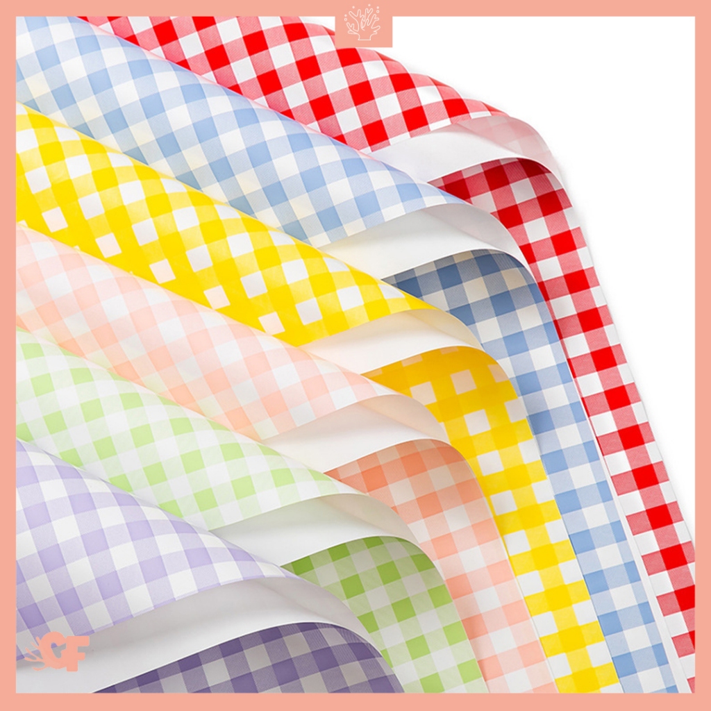 

Kertas Buket Bunga Gingham White Flower Wrapping Paper Kotak Kotak Cellophane KB6012