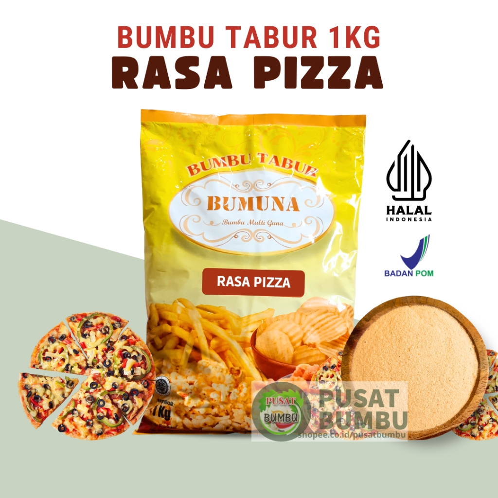 

Bumbu Tabur Rasa Pizza 1 Kg HALAL/ Bumbu Tabur BUMUNA / Bumbu Kripik/Kentang/Serbuk Penyedap Rasa