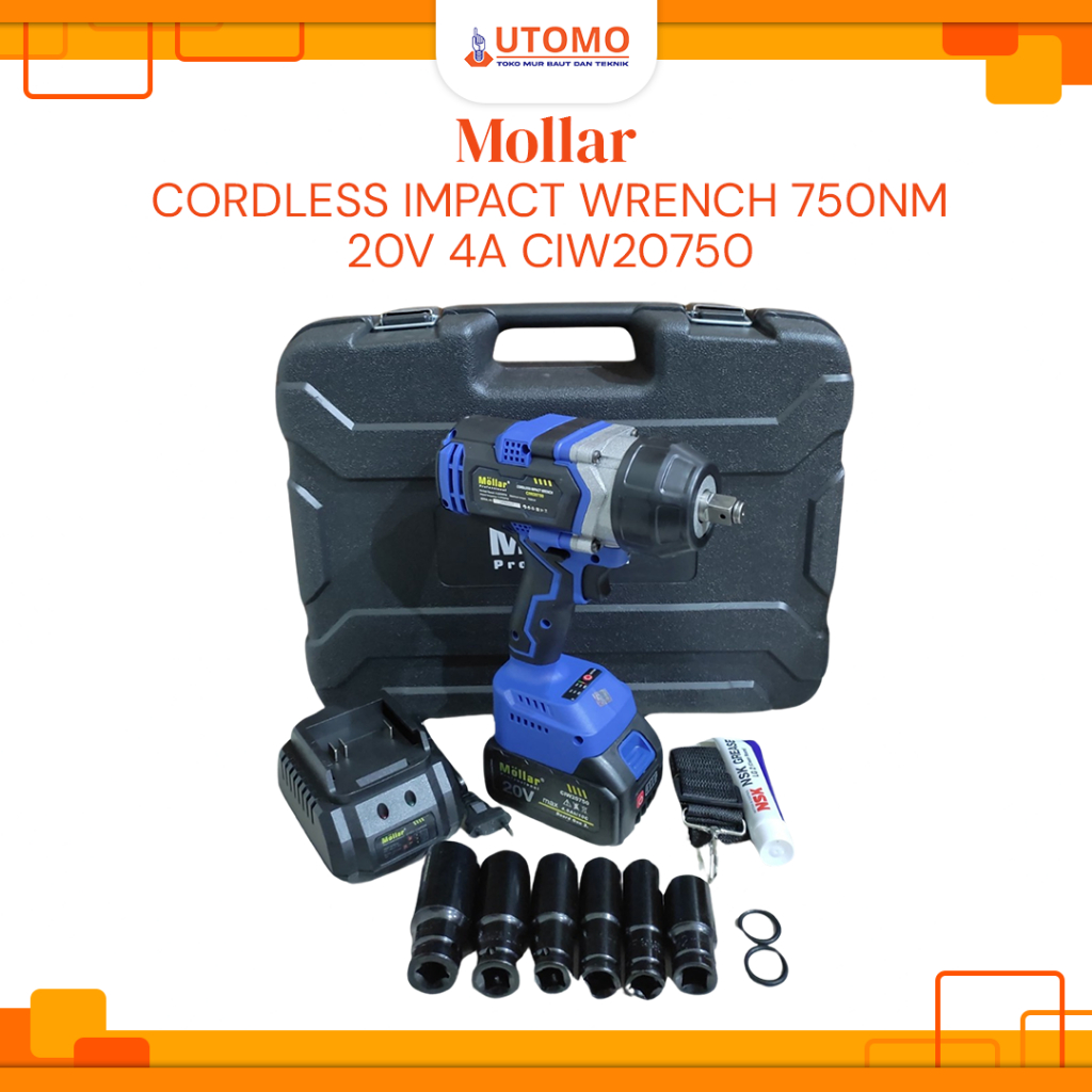 MOLLAR CIW20750 CORDLESS BATERAI BUKA RODA BAUT IMPACT WRENCH 750NM Mollar