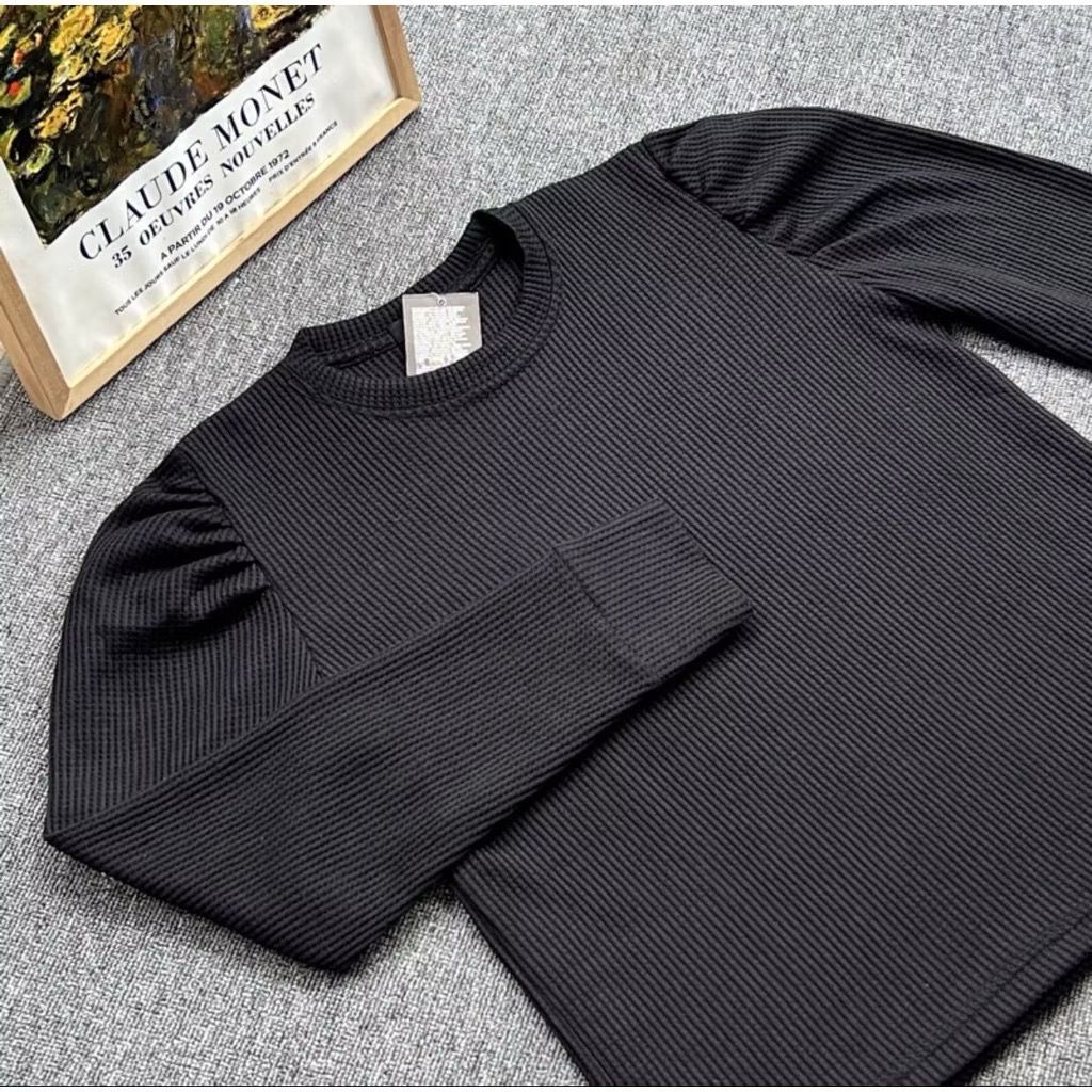 Arrona / Puffy Shoulder Top Kaos Waffle Wafer Model Balon Atasan Hornet / Wafel / Wafle / Uniqlo