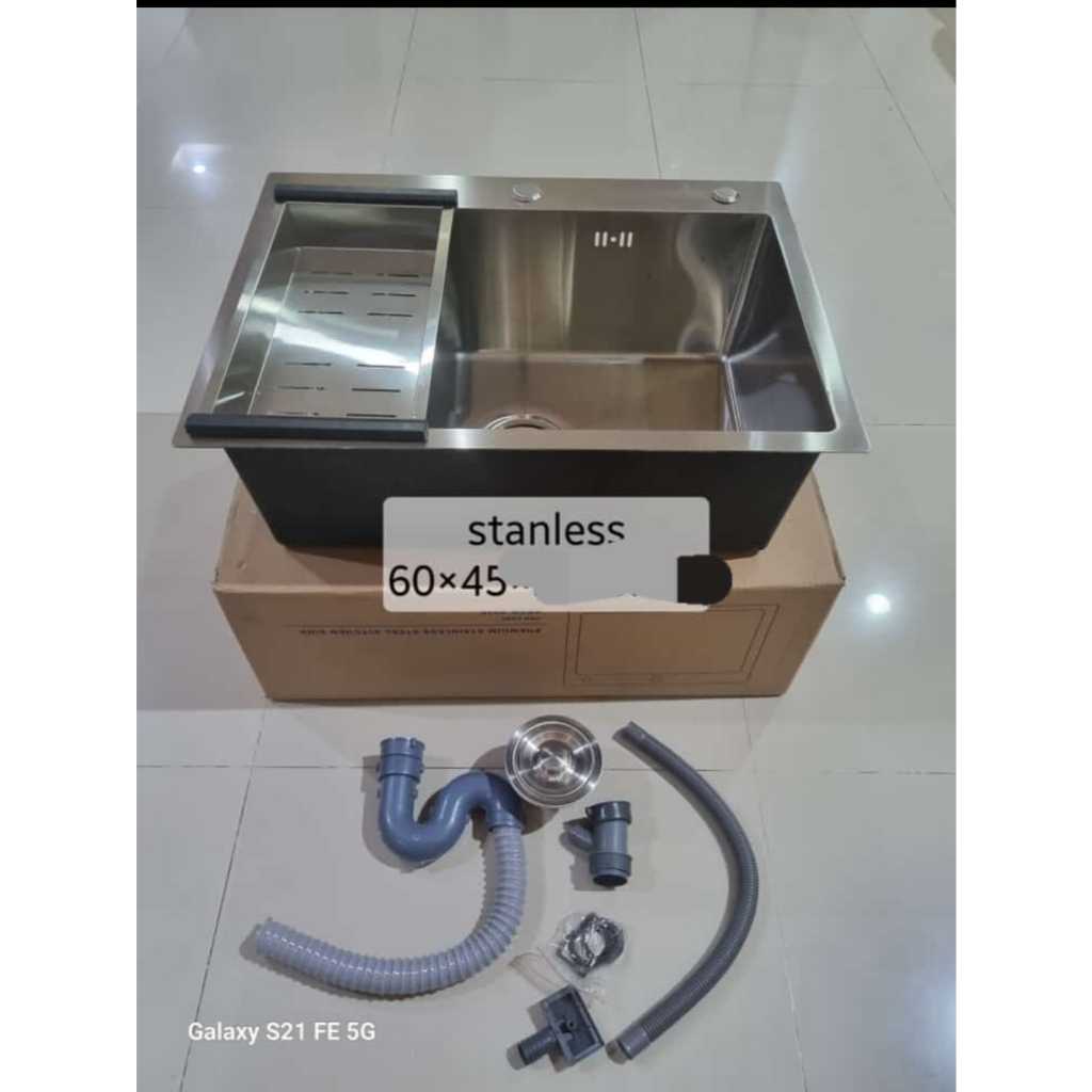 Bak Cuci Piring Platinum 60x45 Kotak 1 Lubang Fullset Paket Komplit Tebal 4mm 2 warna/ Bak Wastafel 