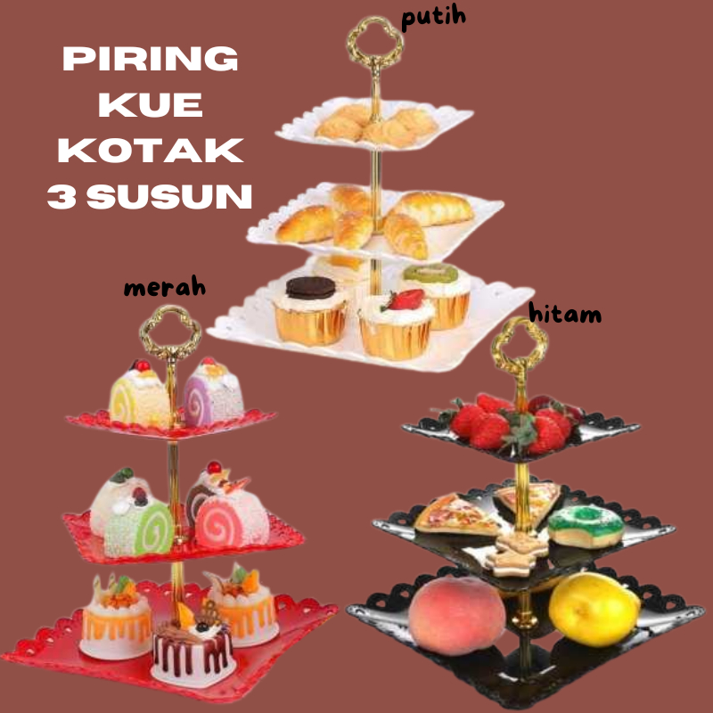 Rak Kue 3 Tingkat bentuk kotak Stand Kue Piring Dapat Dilepas  piring kue 3 susun