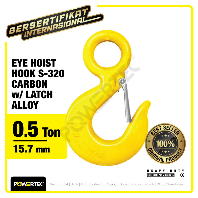 POWERTEC Eye Hoist Hook with Latch Carbon 0.5 Ton