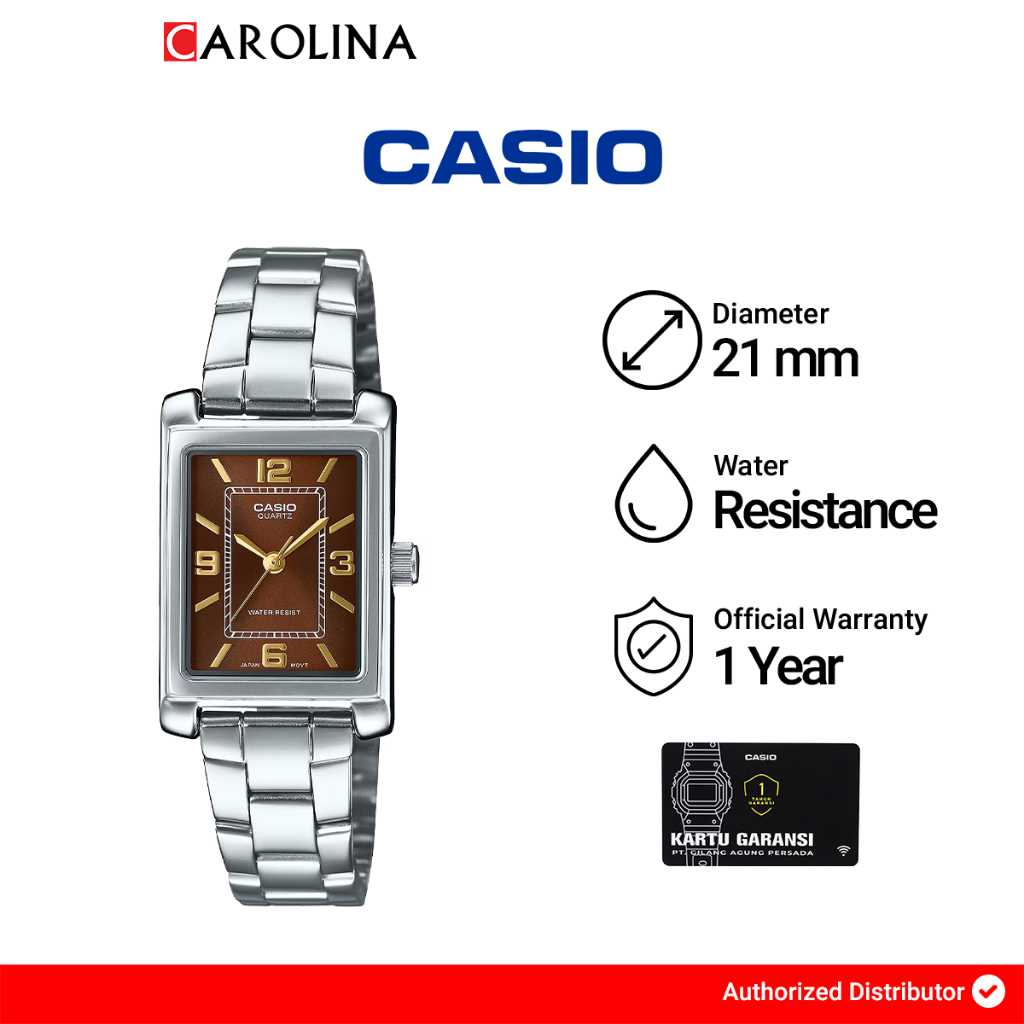 Jam Tangan Wanita Casio General LTP-1234DD-5A Ladies Tank Analog Dial Stainless Steel Band