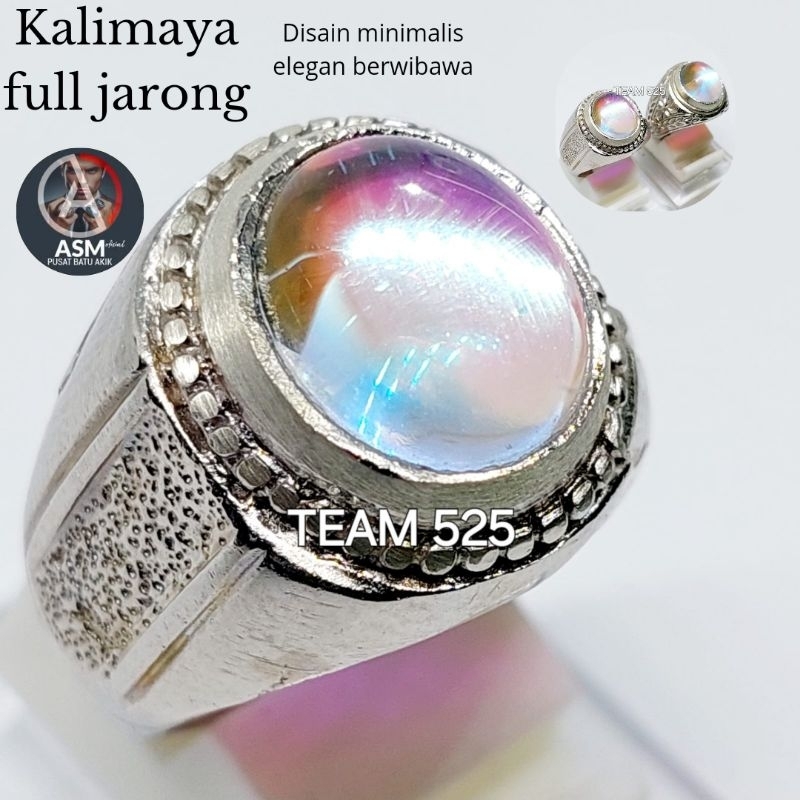 Cincin batu kalimaya full jarong pelangi dim 12x10 / kalimaya  banten india australi