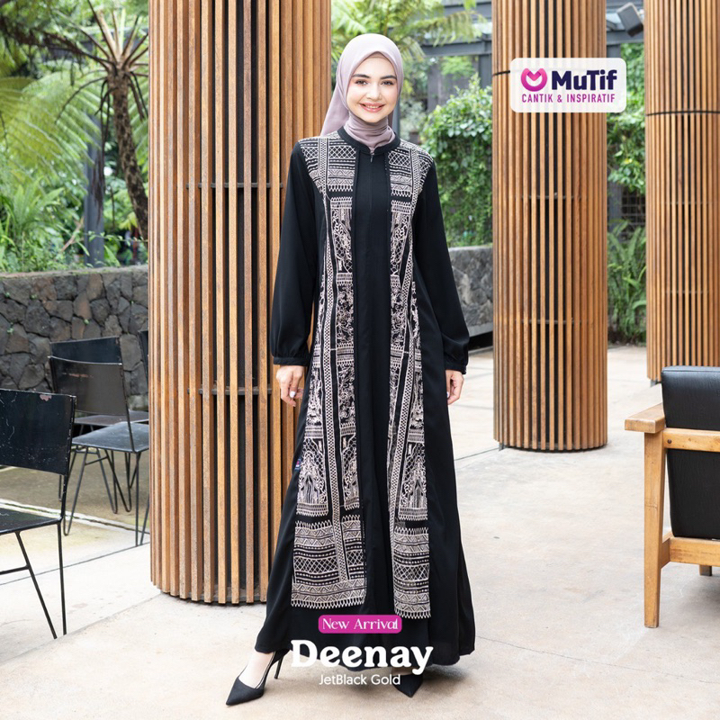 [COD] MUTIF DEENAY JETBLACK GOLD ORIGINAL | Gamis Hitam elegan | Gamis terbaru | Gamis kekinian | Ab