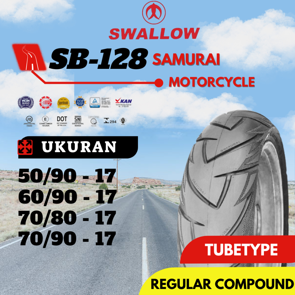 BAN MOTOR SWALLOW SB-128 UKURAN 50/90 60/90 70/80 70/90 80/80 80/90 90/80 100/80 RING 17 TUBETYPE (N