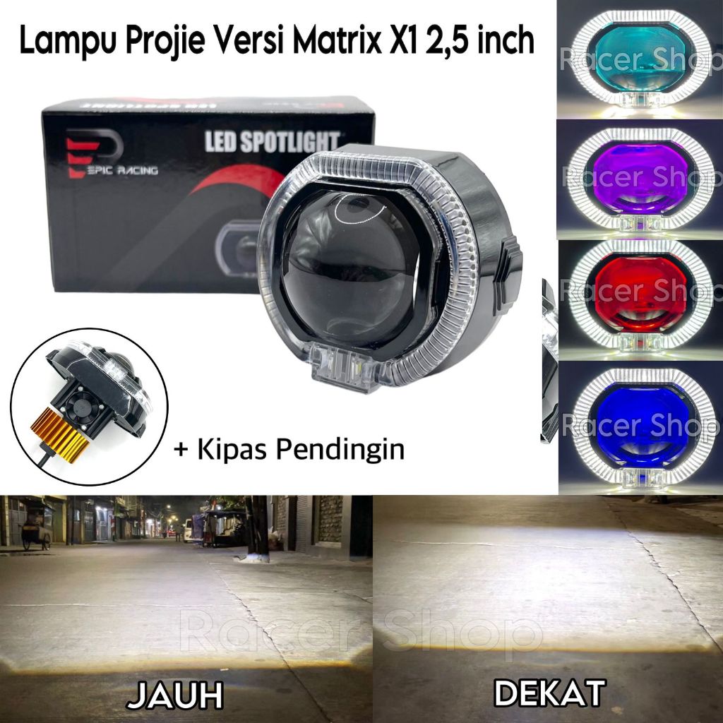 Projie Biled Tipe C627 2,5 Inch Matrix X1 Cahaya Putih Plus Shroud dan Devil Projie Biled