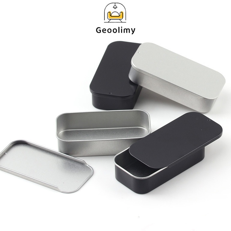 Kotak Besi Tutup Geser Lengan Jari Kotak Besi Salep Padat Kotak Besi Geser Persegi Buram Geoolimy