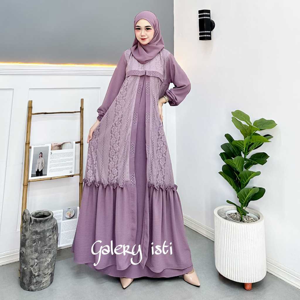 ATTAYA DRESS HITS 2024//GAMIS CRIBKEL AIRFLOW DENGAN KOMBINASI BROKAT MALIKA//FREE HIJAB