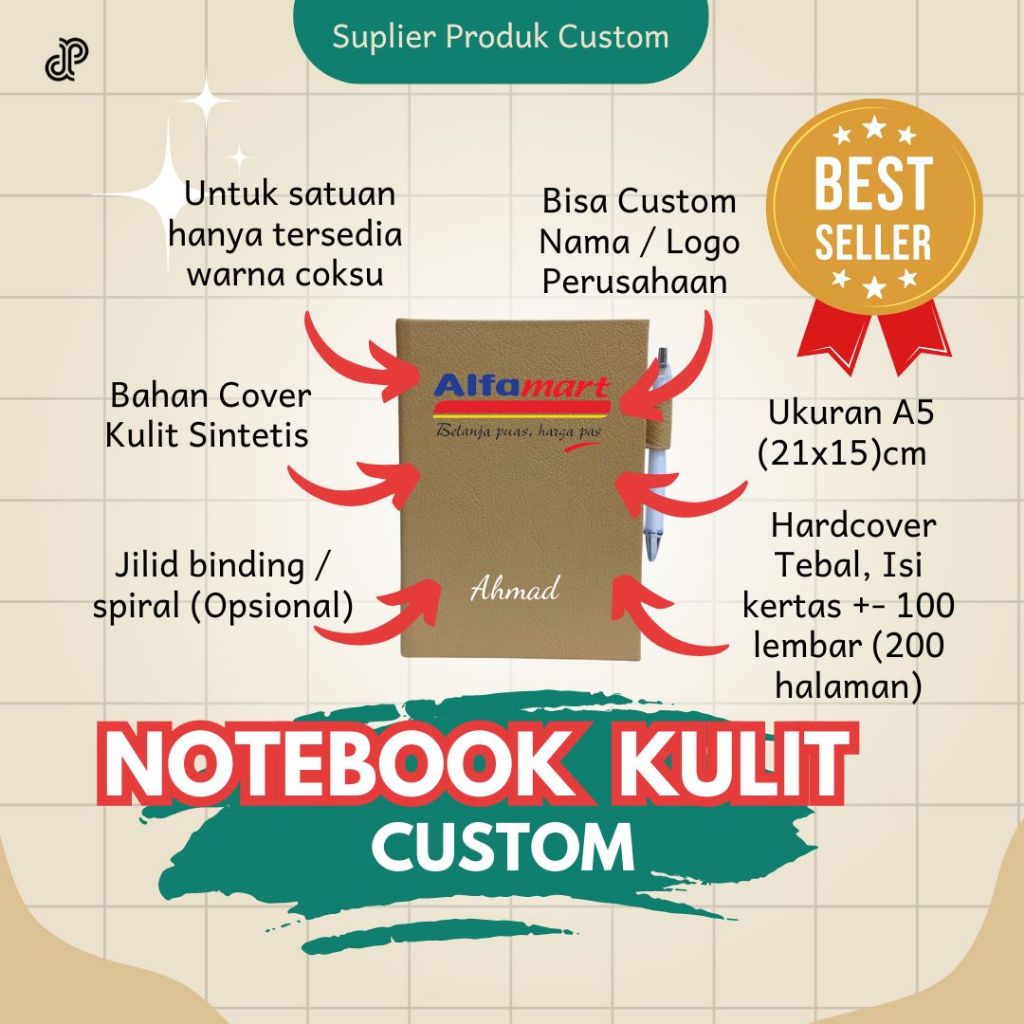 

Notebook Kulit Sintetis Custom Nama / Logo / Gambar