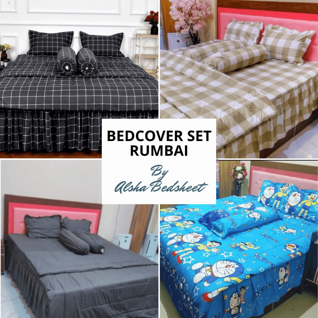 Bed Cover Set Rumbai Motif Bunga Abstrak Polos 180 x200 King 160 x200 Queen 120 x200 Sprei Rempel
