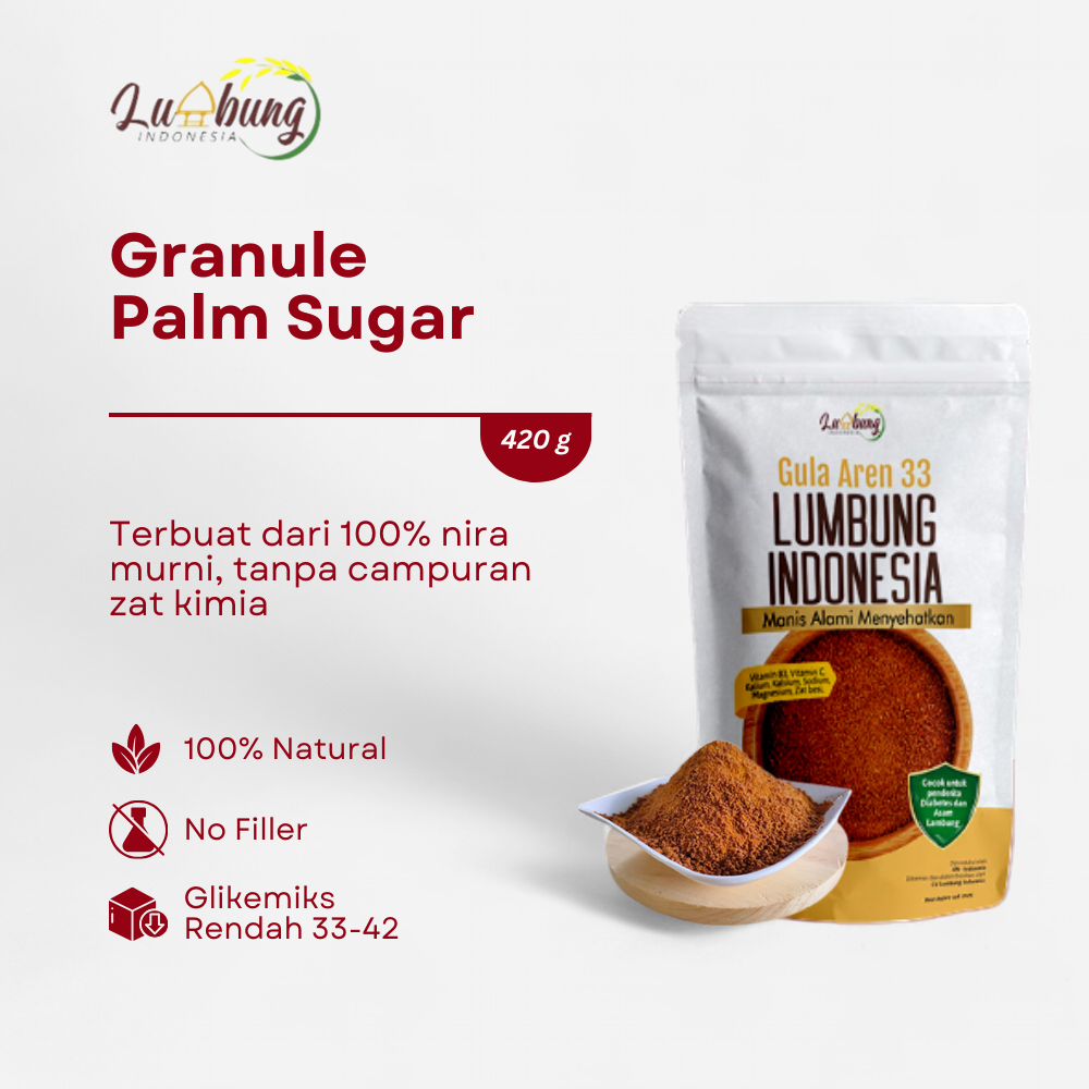 

Lumbung Indonesia Gula Aren 33 Bubuk Semut 420g - Premium Asli Organik, Manisnya Pas untuk Segala Hidangan