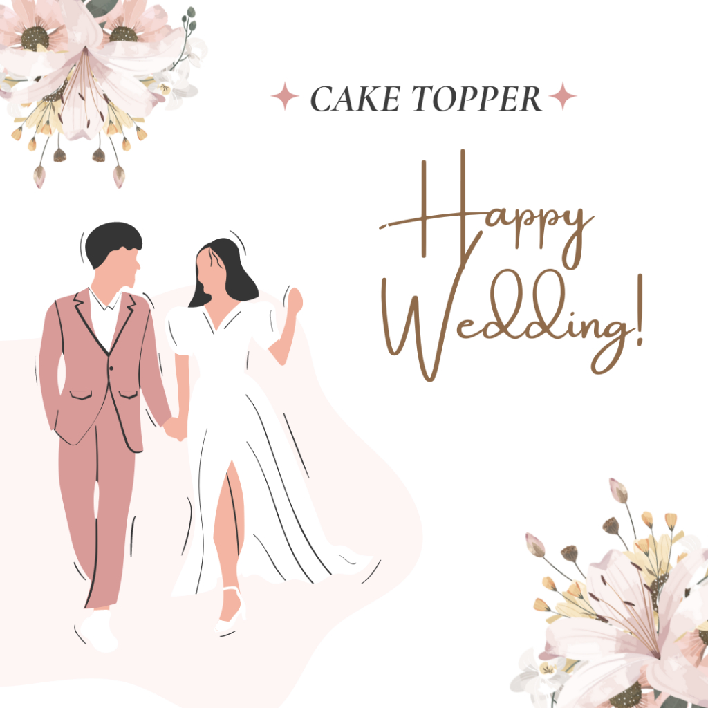 (AKC) Cake Topper Kertas Happy Wedding Tusukan Hiasan Kue Pernikahan