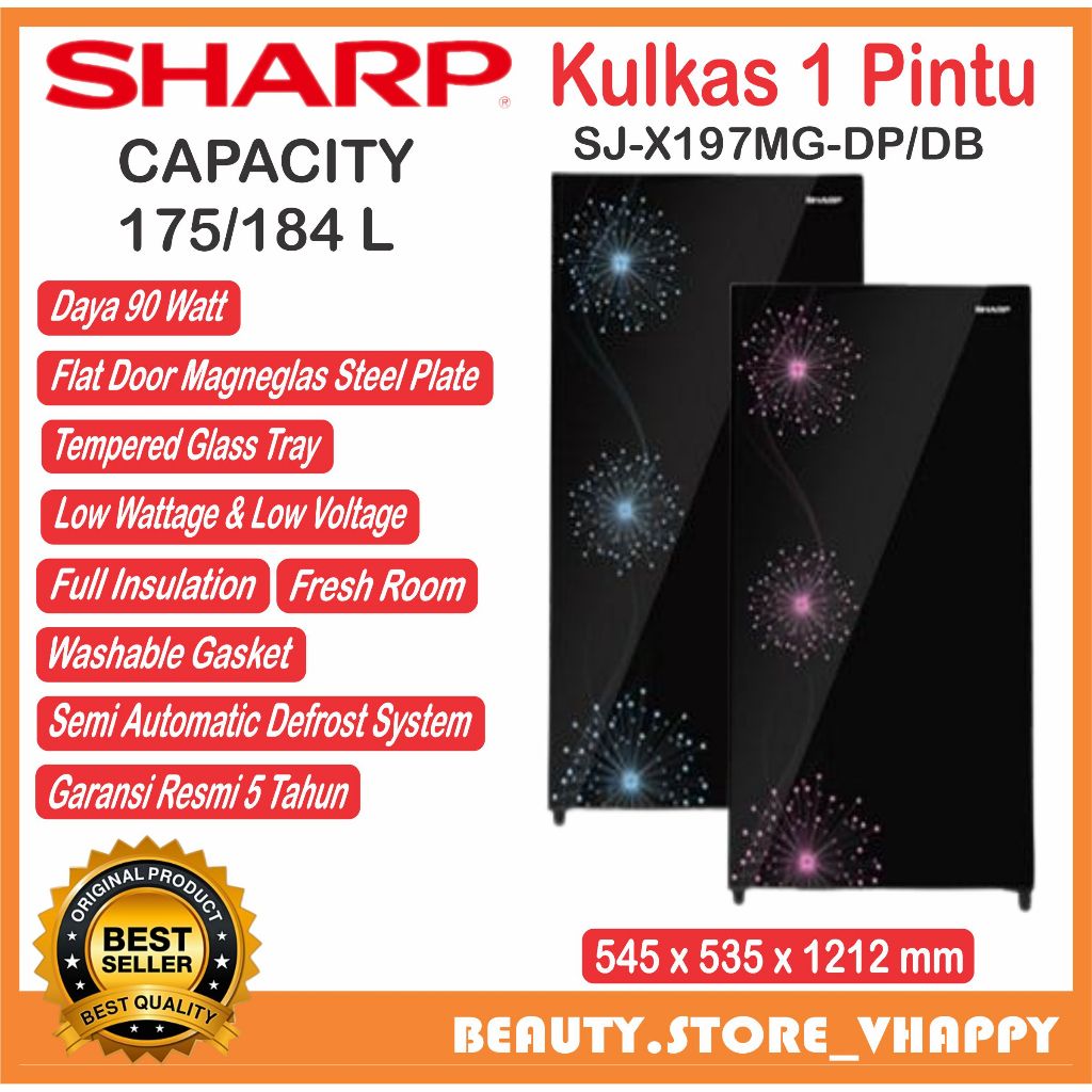 Kulkas 1 pintu SHARP 175/184 Liter SJ-X197MG-DP/DB Garansi Resmi (Kota bandung dan Cimahi Bisa COD)