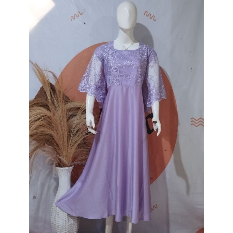 gaun pesta lilac kombi brokat tile