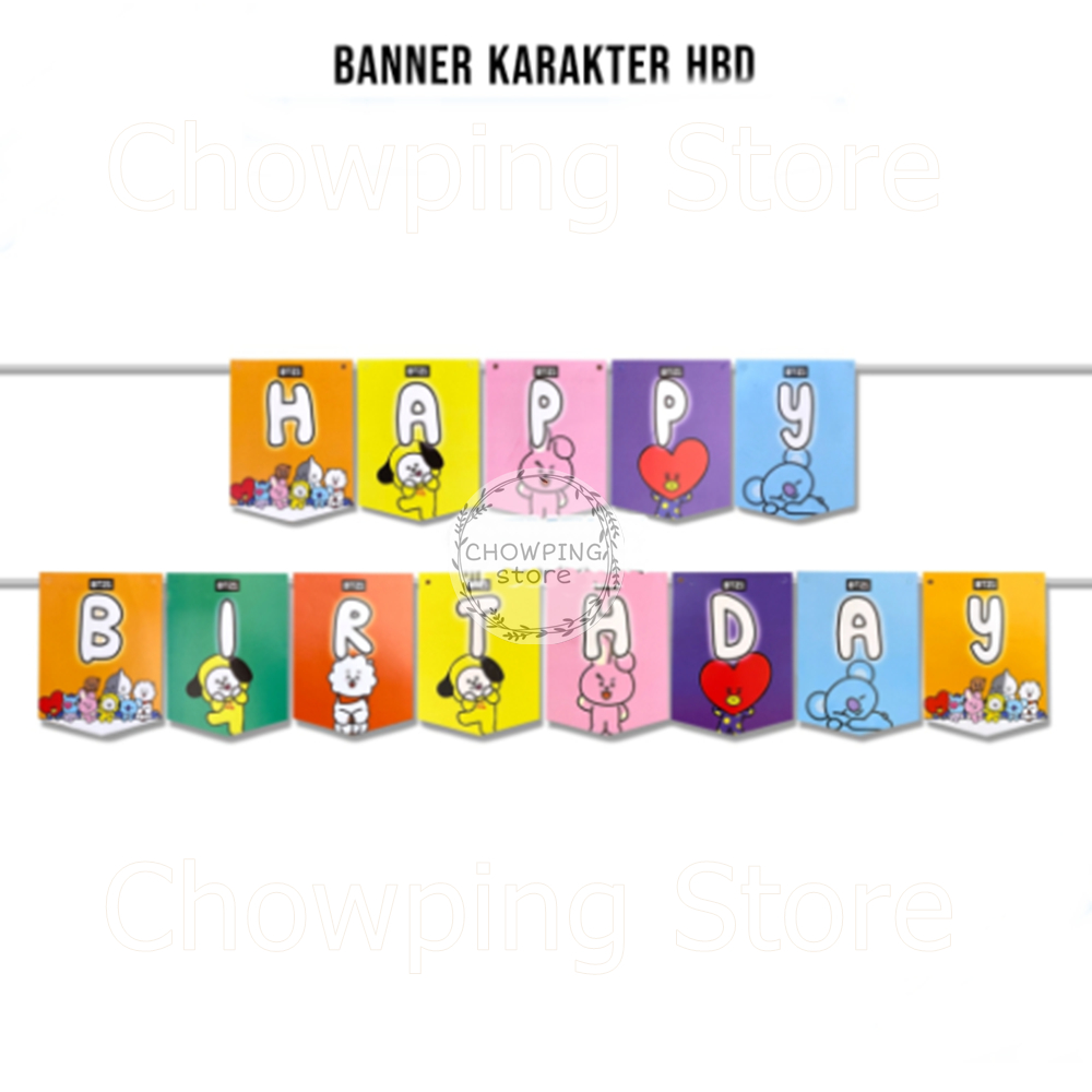 Banner / Bunting Flag Happy Birthday / Ulang Tahun BTS BT21