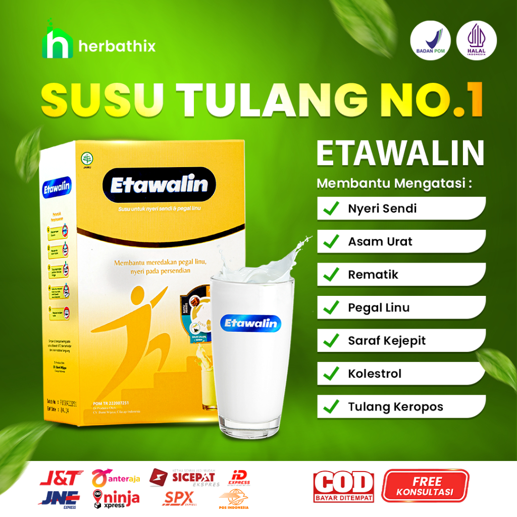 

Susu Tulang Sendi ETAWALIN Herbal Kambing Etawa Jamu Alami Obat Asam Urat Pegal Linu Saraf Kejepit