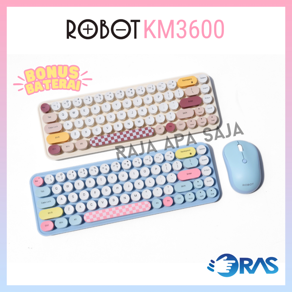 Keyboard Mouse Set Combo Wireless Aesthetic Tanpa Kabel Kantor Office Laptop Komputer Robot KM3600